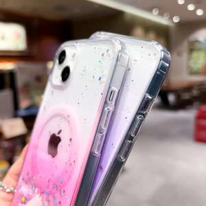 Funda de teléfono transparente con purpurina magnética de carga inalámbrica de lujo para iPhone 11 12 13 14 15 16 Pro Max XS X XR 7 8 Plus Mini - Product Image 4