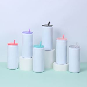 New 16OZ Sublimation Cylindrical Stainless Steel Insulated Vacuum <b>Cup</b> with Colorful <b>Lid</b> Plastic <b>Straw</b> Modern Design Customizable - Product Image 4