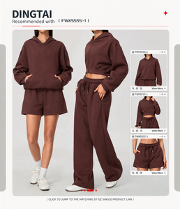 Conjunto Deportivo de Dos Piezas para Mujer, 65% Poliéster, 35% Algodón, Sudadera con Capucha y Cremallera Frontal, Pantalones Cortos con Cordón, Ropa Deportiva - Product Image 3