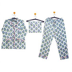 Ensemble pyjama en coton imprimé floral pour femmes, manches longues, col mandarin, vêtements de nuit décontractés d'été, taille élastique, longueur complète, costume pour femmes - Product Image 5