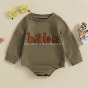 Automne Fuzzy babe Broderie À Manches Longues Col Rond Sweat Bébé Body Barboteuse - Product Image 3