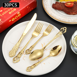 Juego de Cubiertos de Acero Inoxidable Royal Court, 5 Piezas, Cuchillo, Tenedor, Cuchara, Plateado y Dorado, Estilo Occidental - Product Image 5