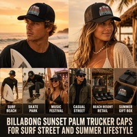 Casquette Trucker Personnalisée Billabong Sunset Palm Tree en Maille, Style Vintage Surf, Vente en Gros, Fabricant OEM, Faible MOQ