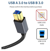 Câble USB3.0 a à B 5Gbps boîtier en alliage de zinc tressé haute vitesse USB a à B 3.0 câble d'imprimante Station d'accueil, pilotes durs externes