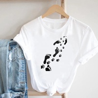 T-shirt en coton pour femme, col rond imprimé, style décontracté, vêtements graphiques pour femme, vente en gros