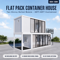 Maison conteneur à double étage avec mur-rideau en verre, structure en acier galvanisé durable, bâtiment préfabriqué portable, villa résidentielle moderne