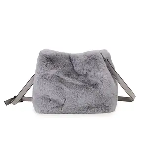 2024 Custom Faux Mink Fur Bucket Bag Handbag For Women Luxury Purse With Shoulder Strap