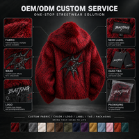 Veste Courte Homme Personnalisée à Capuche en Fausse Fourrure Rouge, Coupe Oversize, Style Streetwear Y2K Cyber Grunge, Hiver Thermique Épaisse, Vente Directe Usine