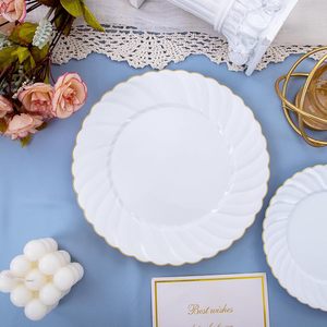<span class=keywords><strong>Vaisselle</strong></span> élégante BST, assiettes jetables en <span class=keywords><strong>plastique</strong></span> beige, bord festonné, dentelle dorée, bordure dorée, pour mariage et fête - Product Image 6