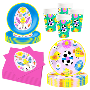 DAMAI Easter Tableware Set Eggs <b>Patterned</b> Disposable <b>Paper</b> Plates With Chicken Design for Kids Birthday Supplies Serves 8 Pcs - Product Image 4