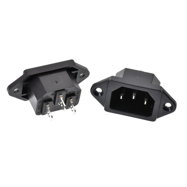 Screw Mount 3 Pins IEC320 C14 Inlet Power Plug Socket Copper & Nylon 15A 250VAC Power Connector Socket