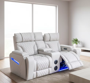 Ensemble de canapés inclinables électriques en cuir pleine fleur 3+<span class=keywords><strong>2</strong></span>+1 <span class=keywords><strong>places</strong></span>, zéro gravité, avec chauffage et massage, stéréo Bluetooth, mobilier pour salle multimédia - Product Image 2