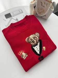 Maglione da <span class=keywords><strong>Donna</strong></span> RL con Logo Frontale, 100% Cotone Anti-Pilling, 500g, Autunno Inverno, Nuovo Anno, Orso <span class=keywords><strong>Rosso</strong></span> Cartoon, Collo Tondo Lungo - Product Image 2