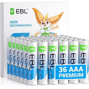 แบตเตอรี่อัลคาไลน์ EBL AAA ขนาด 1.5V ใช้งานได้นานเป็นพิเศษ 36 ก้อน อายุการเก็บรักษา 10 ปี ได้รับการรับรองมาตรฐาน ROHS - Product Image 1