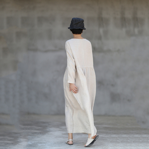 Đầm Maxi Nữ Dáng Ôm Cạp Cao Tùy Chỉnh Phong Cách Hàn Quốc Ngoại Cỡ Đầm Thường Ngày Vải Lanh - Product Image 5