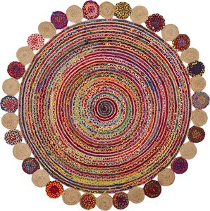 พรมปอกระเจาทรงกลมสไตล์โบฮีเมียนถักเหมาะสำหรับการตกแต่งภายในที่ผ่อนคลายและสวยงามพรมปอกระเจาสำหรับตกแต่งบ้าน - Product Image 2