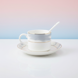 Juego de Taza y Platillo de Porcelana Fina con Borde Dorado Estilo Oxford, con Cuchara, Ecológico, Clásico Europeo, para Uso en Hoteles - Product Image 3