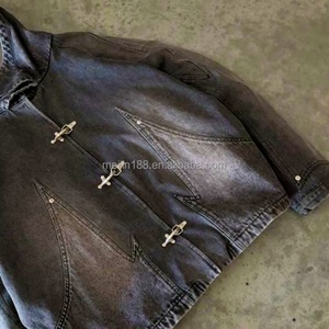 Blouson de travail surdimensionné en toile de canard délavée effet vieilli, style bomber, avec fermeture à boucle, pour homme, fabriqué sur mesure - Product Image 2