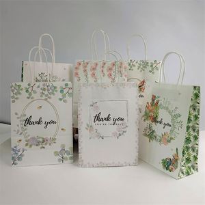 KUAIMA 22*11*27cm Custom Design <b>White</b> Floral Kraft Thank You Gift <b>Bags</b> Packaging <b>Bags</b> for <b>Small</b> Business - Product Image 2