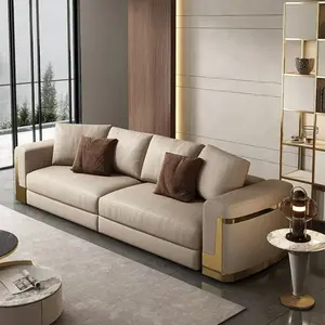 Sponzen Massief Houten Frame Eenvoudige Leren L Sofa Elegante Woonkamer Meubels Suite