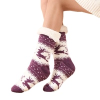 Chaussettes douillettes en sherpa à motif rennes et flocons de neige pour Noël, chaussettes pantoufles chaudes et douces en peluche pour l'hiver, antidérapantes pour la maison, vente en gros