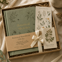 Cuaderno de Cuero PU Verde Salvia con Diseños Florales Grabados de LABON Botanical Sketches, Páginas Punteadas, Juego de Regalo con Logotipo Personalizado