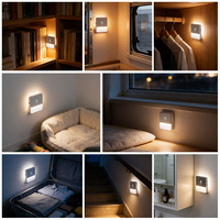 Lampe de nuit carrée sans fil à détecteur de mouvement, 5 m, détection grand angle 120 degrés, rechargeable USB-C, lumière LED blanc chaud à intensité variable