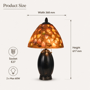 Lampe de table peinte à la main, lampe de bureau décorative vintage à brancher avec abat-jour à motif coquille ambrée E27 pour chambre à coucher, salon, hôtel - Product Image 5