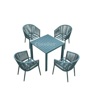 Hiện Đại Sang Trọng Patio Mây Wicker Bistro Nhà Hàng Bàn Ăn Ghế Đặt Nhôm Đúc Ngoài Trời Đồ Nội Thất Sân Vườn Bộ