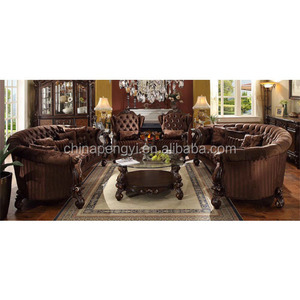 Set di Divani di Lusso in Stile Europeo Vintage, Struttura in Legno Massello Artigianale, Elegante Tessuto, Arredamento <span class=keywords><strong>Classico</strong></span> per <span class=keywords><strong>Soggiorno</strong></span> - Product Image 2