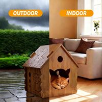 Maison pour chat en bois, abri imperméable pour intérieur et extérieur, entrée en forme de tête de chat, respirant, facile à assembler
