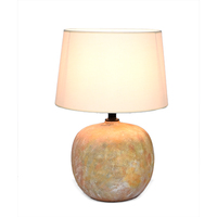 Lampe de table LED en céramique de style farmhouse vintage, abat-jour en tissu multicolore écologique, éclairage ambiant chaud pour chambre à coucher et salon rustique