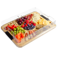 Planche à découper en bambou avec couvercle en acrylique, durable, réversible, rectangulaire, épaisseur 1,5 cm, plateau à fromage portable, écologique