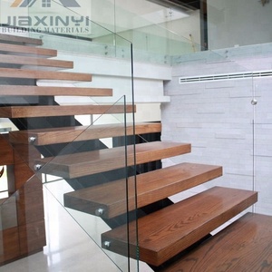 Fancy Glass lan can cầu thang thép cầu thang thiết kế hiện đại gỗ cứng Tread trong nhà kính cầu thang cho tiền sảnh - Product Image 5