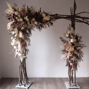 Wholesale dry giant fluffy pampas grass reed tall colourful natural dried pampas arch arrangement for wedding home wall decor