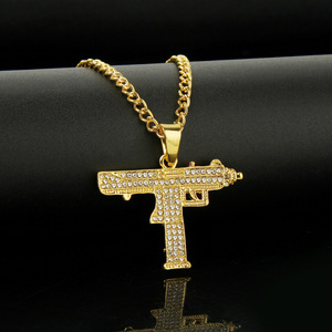 Collana Hip Hop Unisex con Catena Placcata Oro, Zirconi e Pendente Dollaro, Re, Pistola, Leone in Stile <span class=keywords><strong>Rock</strong></span> Punk - Product Image 6