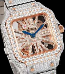 Montres à <span class=keywords><strong>mouvement</strong></span> suisse de luxe en acier inoxydable, <span class=keywords><strong>montre</strong></span> à quartz avec diamants Moissanite VVS sertis, <span class=keywords><strong>montre</strong></span> ajourée pour hommes et femmes - Product Image 4