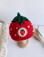 Bonnet en tricot personnalisé avec logo, adorable motif fraise, bonnet épais et chaud pour bébé par temps froid, bonnets de créateur