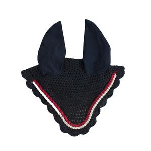 Youpin — voile cheval avec bonnet d'oreille, au crochet classique avec oreilles souples et cordon décoratif, personnalisé bleu marine/rouge/blanc - Product Image 1