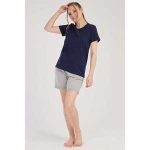 Conjunto de pantalones cortos de manga corta para mujer con cuello de 3 hilos y doble dobladillo con bolsillos - Product Image 3