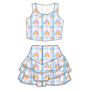 Nouveautés d'été : Ensembles personnalisés pour petites filles, chemisiers et jupes courtes avec bordure en dentelle - Product Image 4