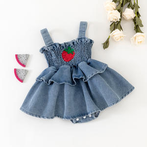 Baju monyet bayi baru lahir musim panas 2025, baju monyet bayi Denim kamisol stroberi untuk bayi baru lahir rok putri lucu Jumpsuit bayi - Product Image 2