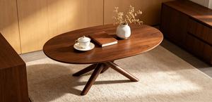 Modern Oval Wood Coffee <b>Table</b> Midcentury Design Living Room Furniture Decorative Piece - Product Image 5