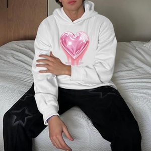 Sweat-shirt unisexe brodé surdimensionné avec motif cœur imprimé, style streetwear esthétique, poches, design en polaire, pull-over - Product Image 3
