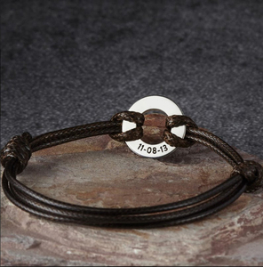 Pièce personnalisée gravée coordonnée logo année de <span class=keywords><strong>naissance</strong></span> <span class=keywords><strong>bracelet</strong></span> cordon <span class=keywords><strong>personnalisé</strong></span> réglable - Product Image 3