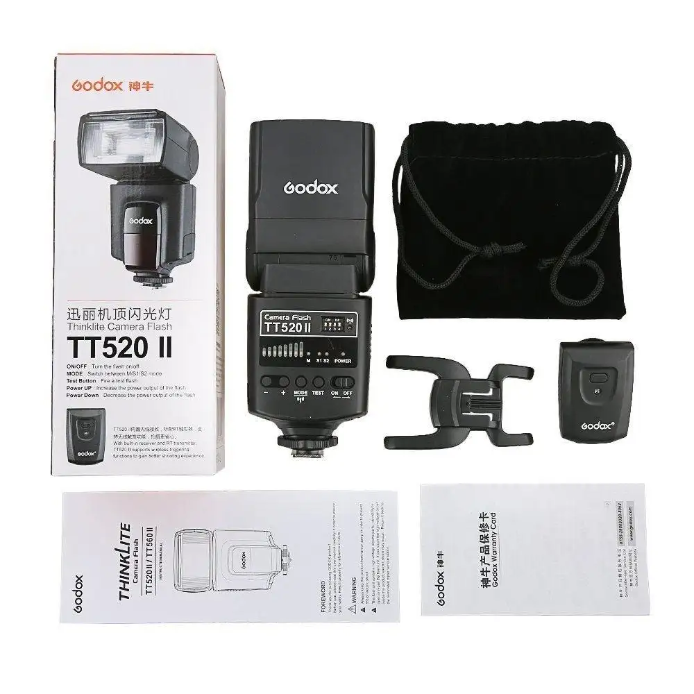 Godox Câmera Flash TT520II com sinal sem fio 433MHz embutido para Canon Nikon Pentax Sony Fuji Olympus DSLR Câmera