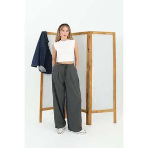 Pantalones Anchos de Mujer, Tejidos en la Parte Delantera y Vaqueros en la Parte Trasera, Color Azul Antracita, Cintura Media, Transpirables - Product Image 5