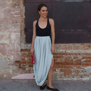 Elegant Women's Asymmetrical Ankle-Length Skirt With Slit In Solid Color Soft <b>Chiffon</b> Fabric For All Seasons - Product Image 2