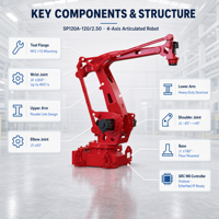 Robot de palettisation certifié CE à 4 axes, charge utile de 120 kg, portée de 2500 mm, IP54, J4-400 deg/s pour la palettisation et le dépalettisation à grande vitesse