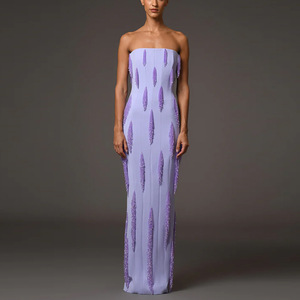 Low Moq Women Custom Clothing Elegant Lavender Strapless Designer <strong>Dresses</strong> Purple Party <strong>Dress</strong> Evening Gown With Beaded <strong>Fringe</strong> - Product Image 1